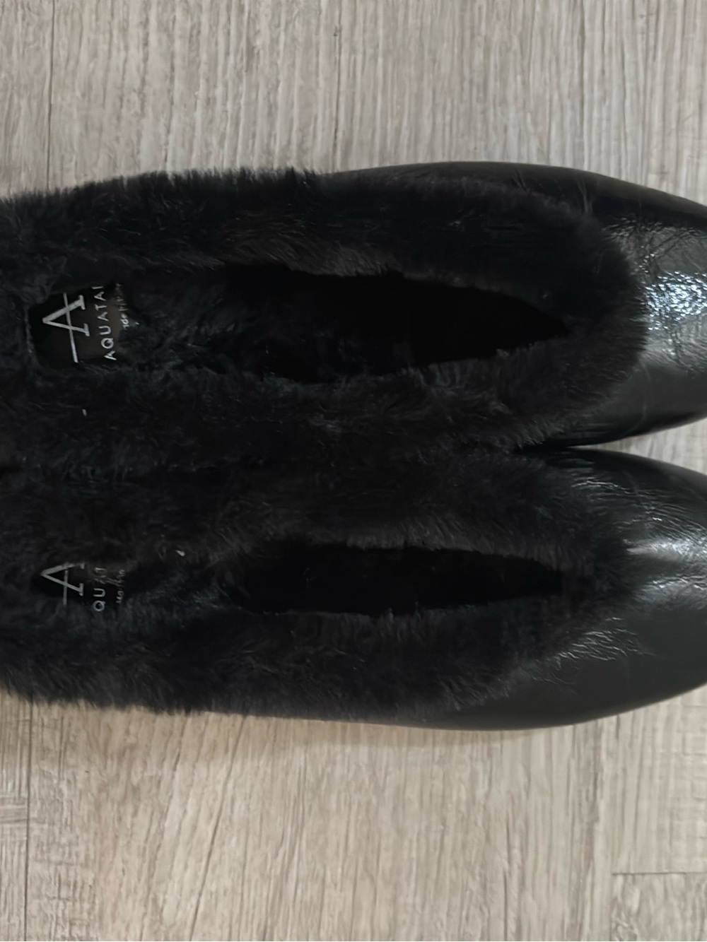 Aquatalia Black Leather Fur-Trim Slip-On Flats